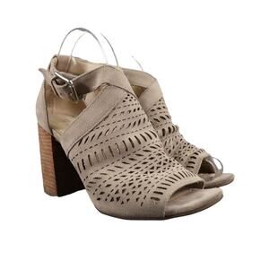 Marc Fisher Shoes Womens 9 Sandals Block Heel Bootie Leather Buckle Strap Taupe